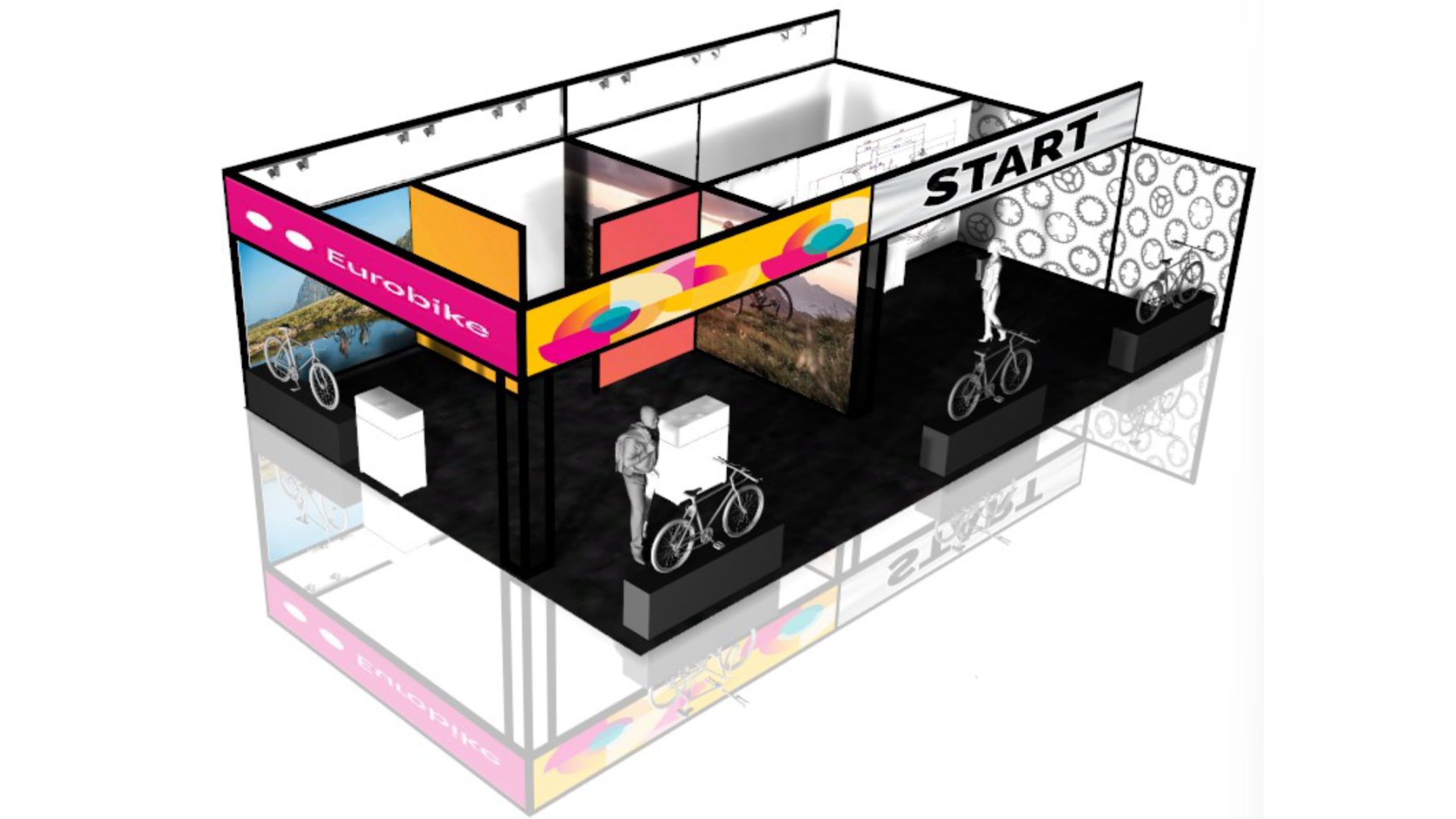 Interactive exhibition area with cycling course and start zone