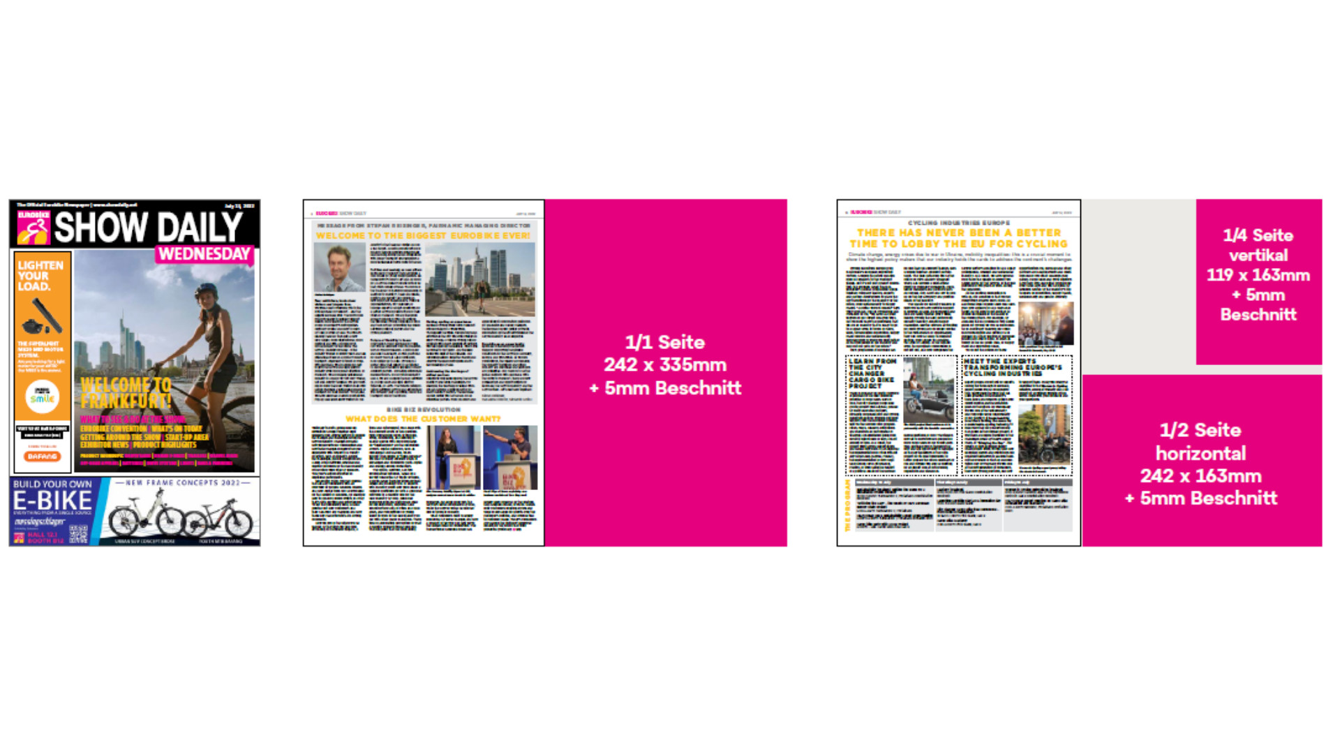 Anzeigenformate im EUROBIKE Show Daily mit Seitenmaßen