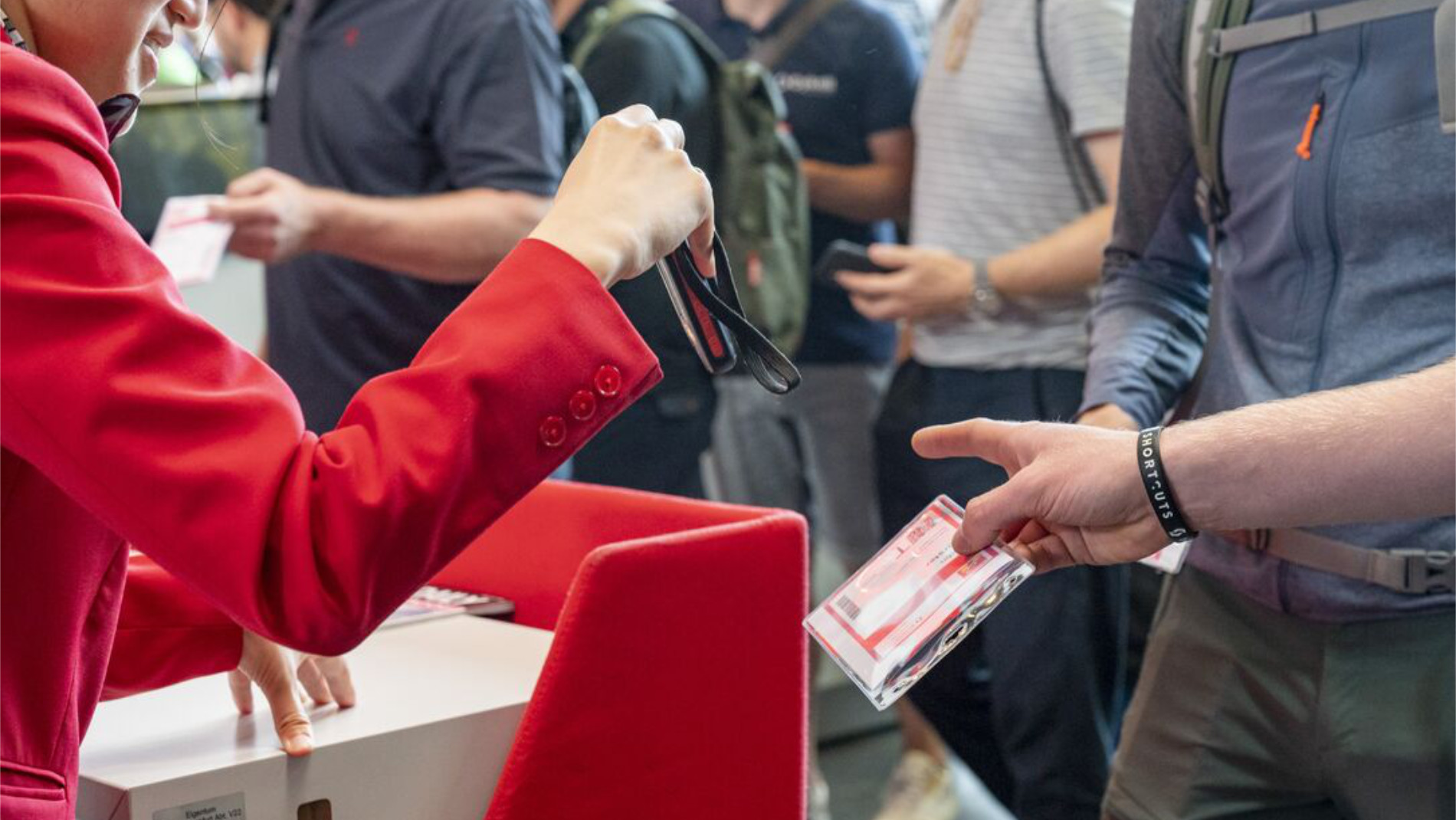 Visitor badge scanned at trade fair stand